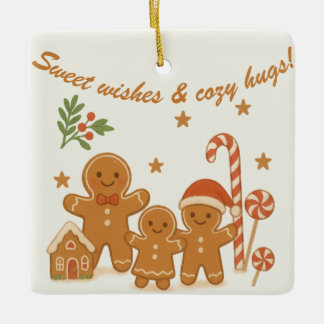 Söt och mysig pepparkakfamilj julgransprydnad keramik