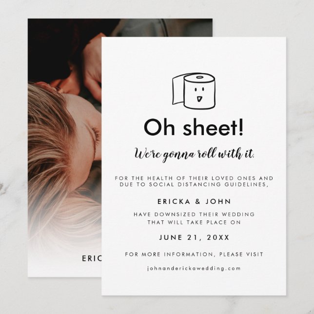 Söt och rolig foton för nedskalad bröllopsfest meddelande (Fram/baksida)