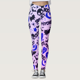 Söt och rolig lila, blå och svart Halloween Leggings