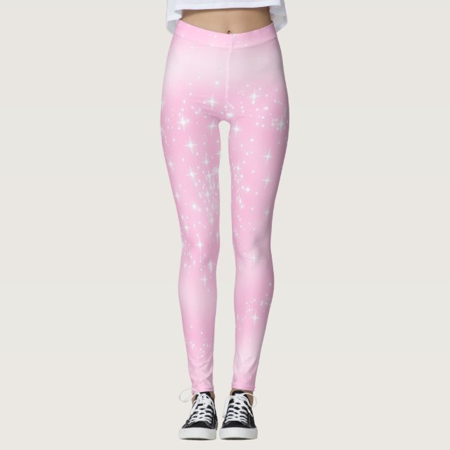 Söt och Rosa Stars Girly Leggings (Framsida)