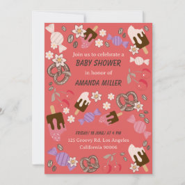 Söt och Salty Baby Shower Treats Red Mönster Inbjudningar