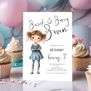 Söt och sassy Seven Girl Age 7 Birthday Inbjudningar