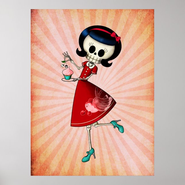 Söt och Scary Skeleton Girl Poster (Framsidan)