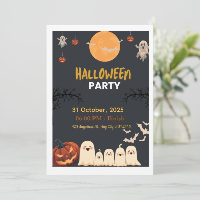 Söt och spöklik Halloween-fest-inbjudan (Stående Fram)