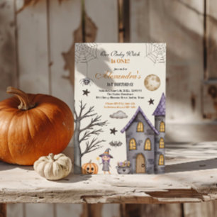 Söt och Spooky Baby Witch Birthday Inbjudningar