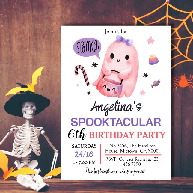 Söt och spooky spökcandy 6e-födelsedag Halloween Inbjudningar (Skapare uppladdad)