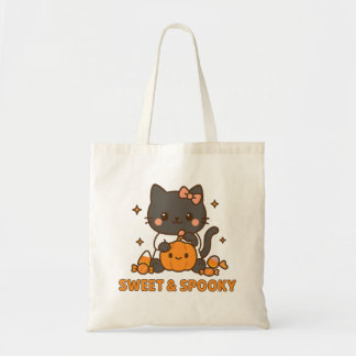 Söt och taoky Halloween Tote Bag Cute Candy Cat Tygkasse