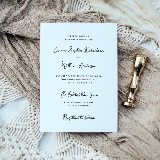 Söt och vismisk enkel svart och vit Bröllop Inbjudningar (A simple and stylish wedding invitation)