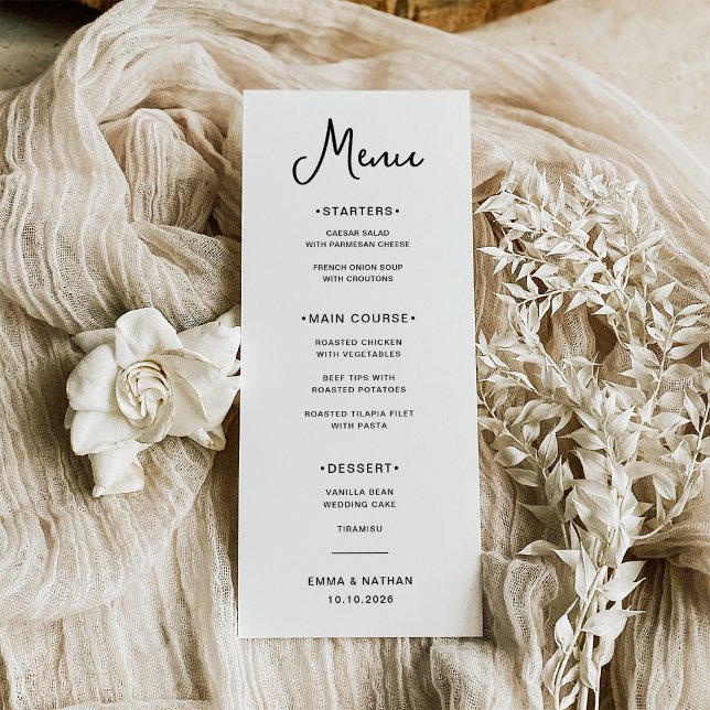 Söt och vismisk | Svartvit Bröllop Meny (A sweet and whimsical, black and white wedding menu)