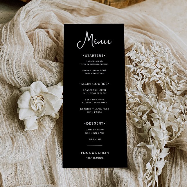 Söt och vit svart | BRÖLLOP Meny (A sweet and whimsical, dark black wedding menu)