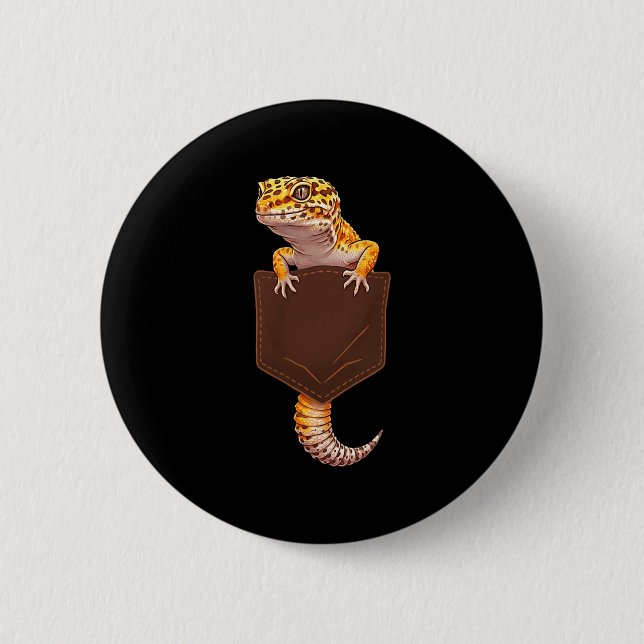 Söt ödla reptil leopardgecko ficka rolig män knapp (Framsida)