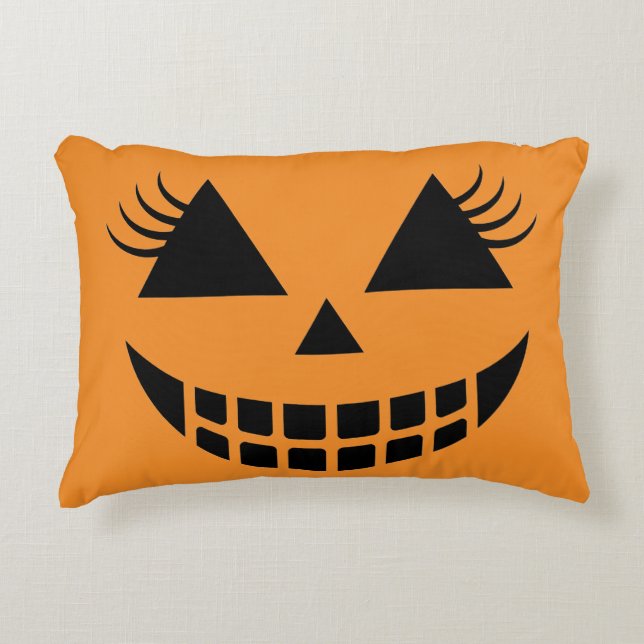 Söt ögonfrans pumpa ansikte Halloween accent kudde (Framsidan)
