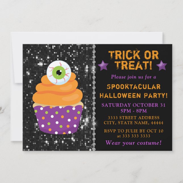 Söt Ögonhalloweenmuffins Barnkalas Inbjudningar (Framsida)