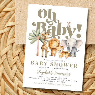 Söt Oh Baby Safari Djur Safari Baby Shower Inbjudningar