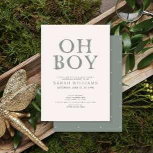 Söt Oh Pojke Gröna Prickar Minimal Baby Shower Inbjudningar