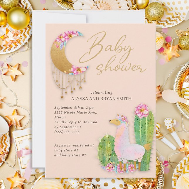 Söt ökenboho chic kaktus lama baby shower inbjudningar (Skapare uppladdad)