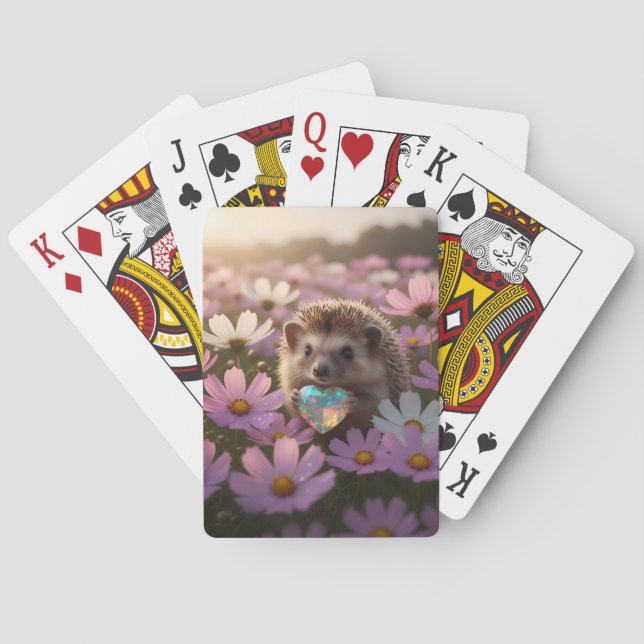 Söt oktober-igelkott med opalhjärta casinokort (Baksidan)