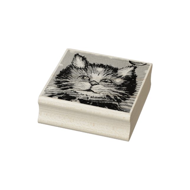 Söt oljemålning Katt med fågel Julhälsning Stämpel (Stämpel)