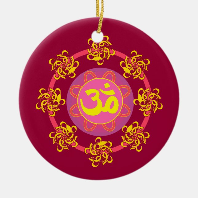 Söt Om-symbolornament Julgransprydnad Keramik (Framsidan)