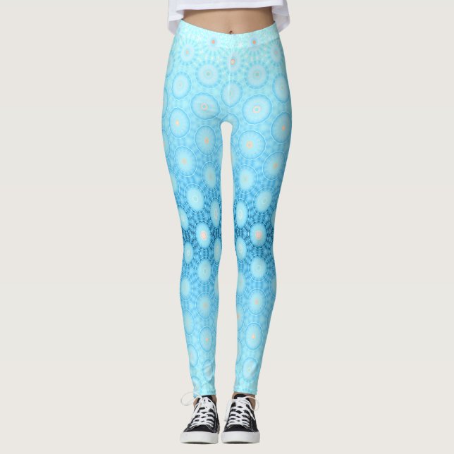 Söt Ombre Blue och Peach Geometric Leggings (Framsida)