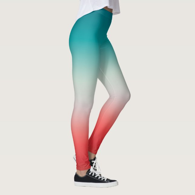 Söt Ombre Festive Red & Teal Blue Gradient Leggings (Höger)