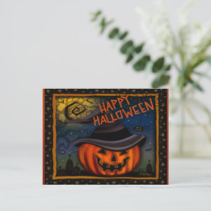 Söt Ominous Jack O Lantern Pumpa Halloween Vykort