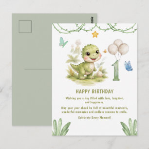 Söt One-A-Saurus-dinosaur 1-årsdag Vykort