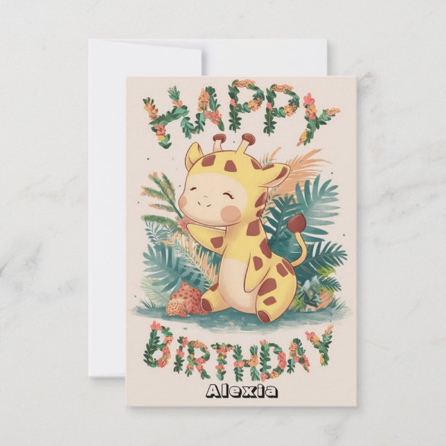 Söt Önskemål Giraffe Birthday Kort (Framsida)