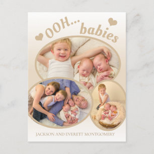 Söt Ooh Bebisar Tvilling Foto Tan Födelseannons Meddelande Vykort
