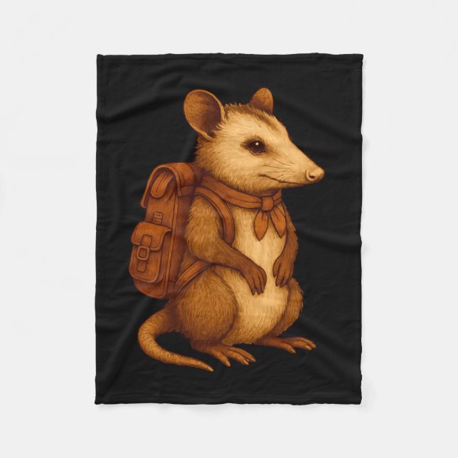 Söt opossum backpacker camping vandrare skog fleecefilt (Framsidan)