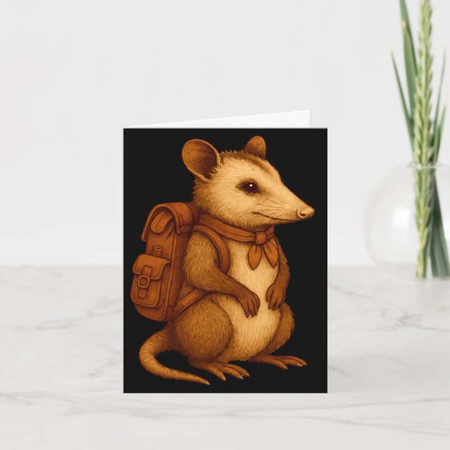 Söt opossum backpacker camping vandrare skog kort (Framsida)