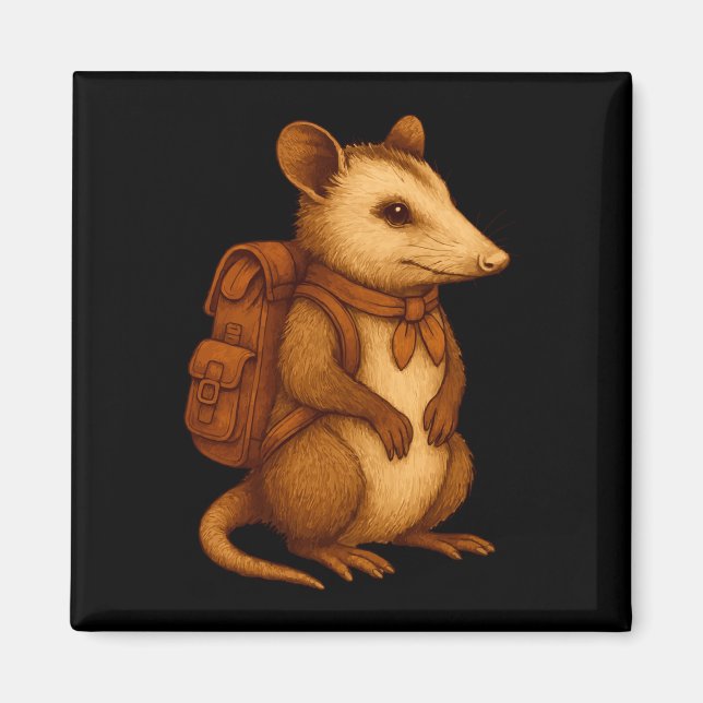 Söt opossum backpacker camping vandrare skog magnet (Framsidan)
