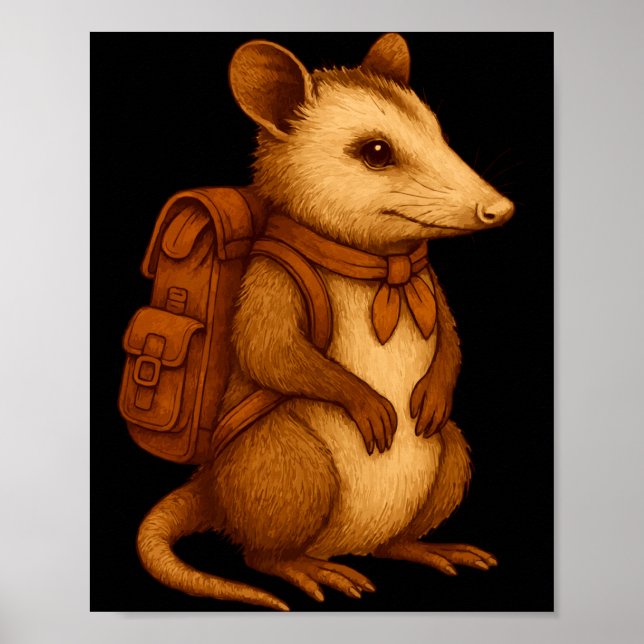 Söt opossum backpacker camping vandrare skog poster (Framsidan)