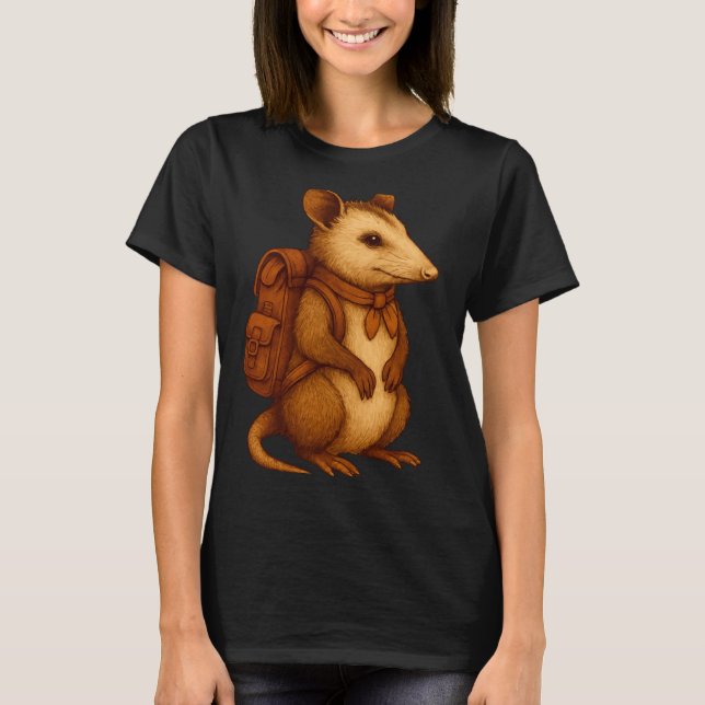 Söt opossum backpacker camping vandrare skog t shirt (Framsida)