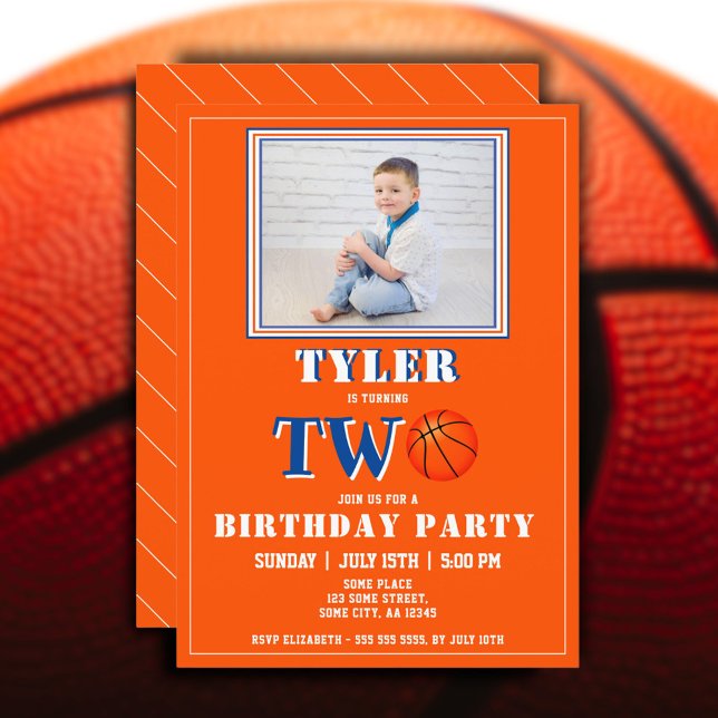 Söt Orange Basketbild 2-årsdag Inbjudningar (Skapare uppladdad)