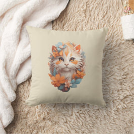 Söt Orange Blommig Kattunge Kudde