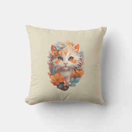 Söt Orange Blommig Kattunge Kudde