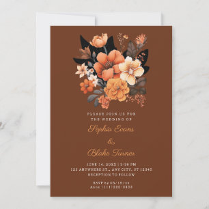 Söt Orange Blommigt Bouquet Fall Brown Bröllop Inbjudningar