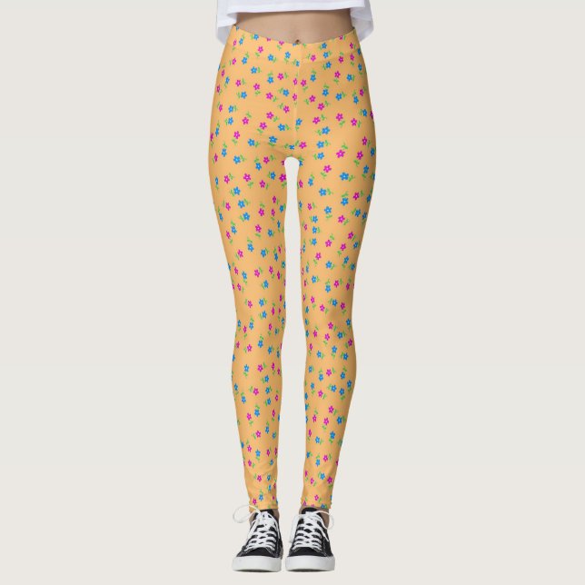 Söt Orange Blommor Leggings (Framsida)