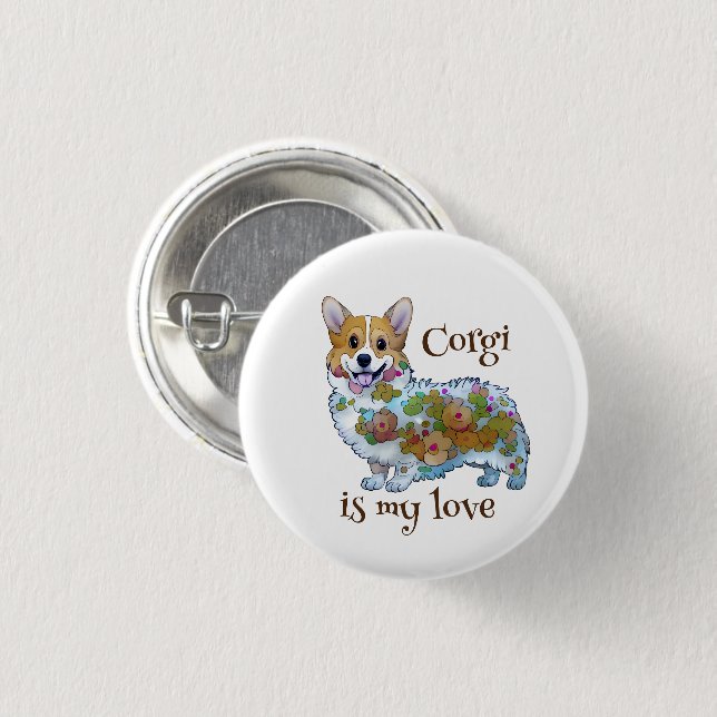 Söt orange corgi för ett positivt humör knapp (Framsida & baksida)