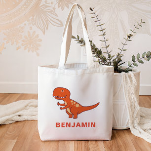 Söt Orange Dinosaurie Barn Tygkasse