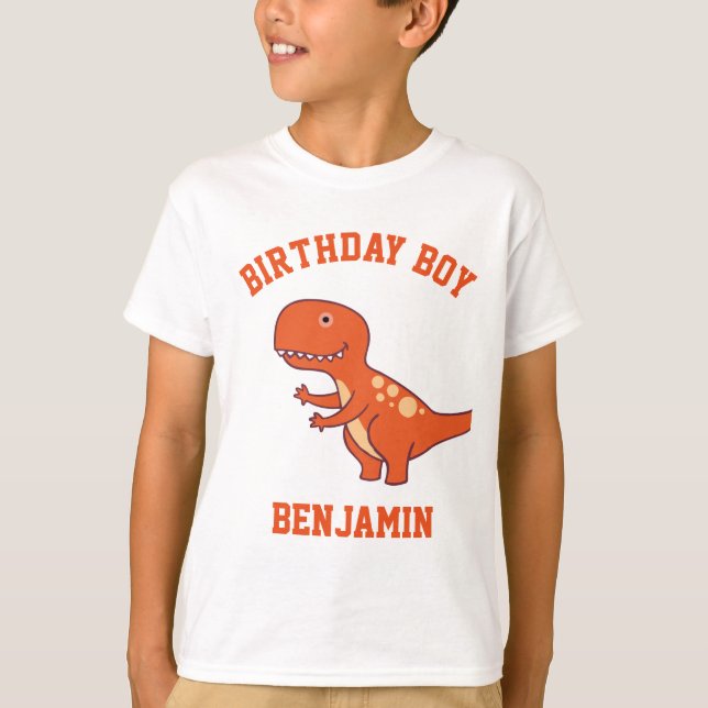 Söt orange dinosaurie födelsedagsfest t shirt (Framsida)