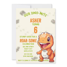 Söt orange dinosaurie T-Rex födelsedagsinbjudan