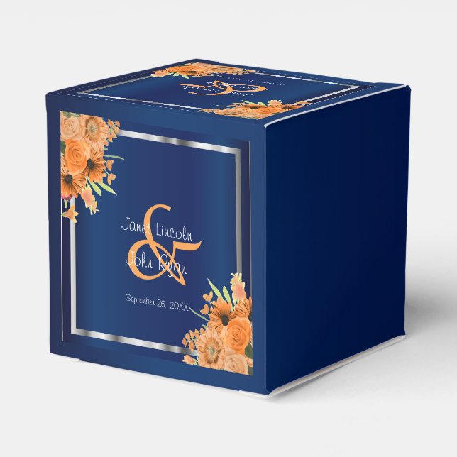 Söt Orange Flowers on Navy Blue Presentaskar (Baksidan Sidan)