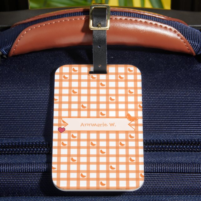 Söt orange gingham bagagebricka (Framsida Insitu 2)