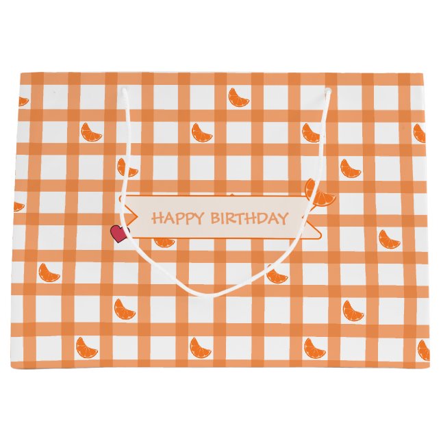 Söt orange gingham födelsedagsgratulation (Framsidan)