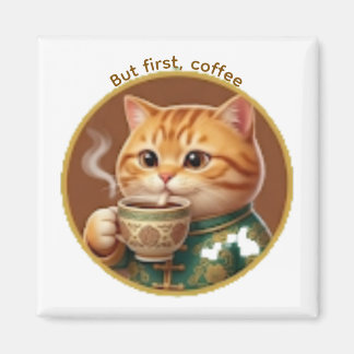 Söt orange katt dricker te Kaffe Magnet