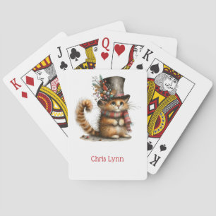 Söt orange katt i en toppig julhatt casinokort
