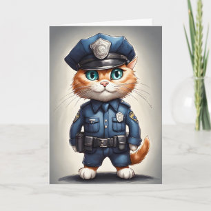 Söt orange katt i polisenhetlig vattenkonst kort