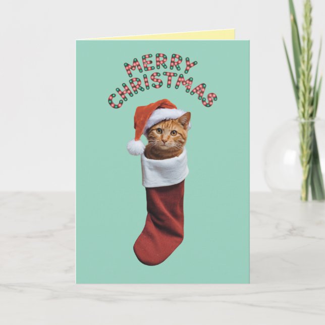 Söt orange katt jul firande kort (Framsida)